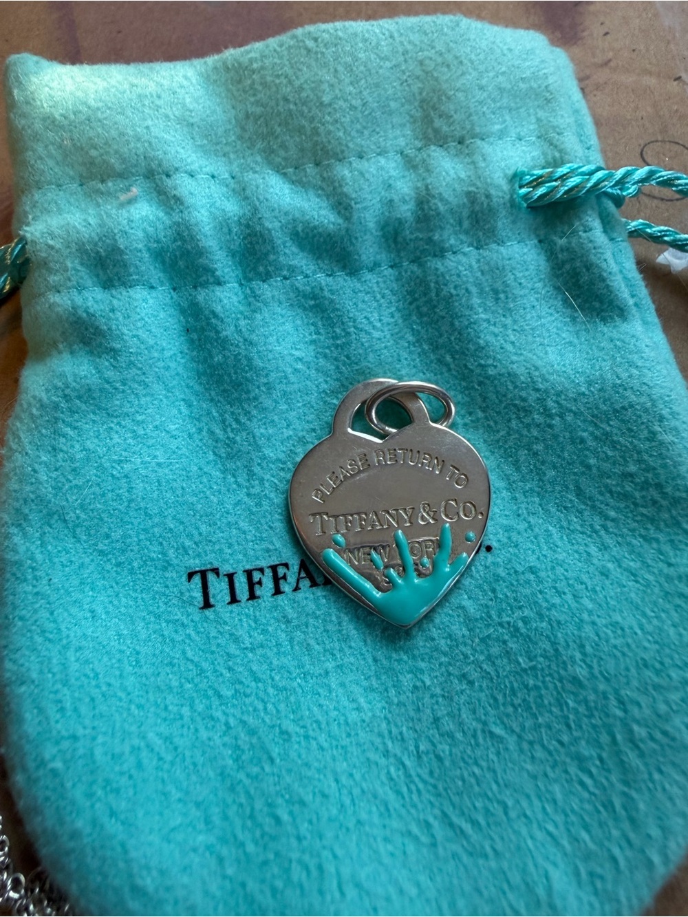 Tiffany & Co. Silver Heart Pendant with Tiffany Blue Enamel Accent